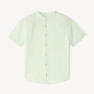 Chemise manches courte à rayures col mao garçon 