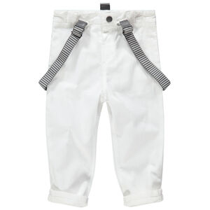 Pantalon blanc de cérémonie à bretelles rayées amovibles  