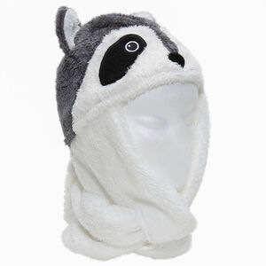 Bonnet écharpe en sherpa forme raton laveur 