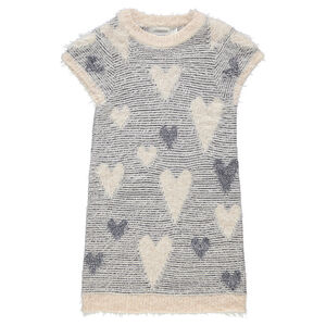 Robe sans manches en tricot poil avec coeurs en jacquard 