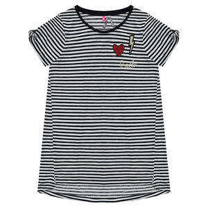 Junior - Tee-shirt manches courtes rayé coupe longue avec badges brodés  