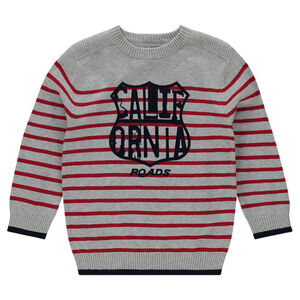 Pull en tricot fin à rayures avec print forme écusson 