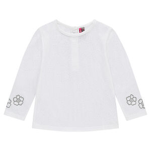 Tee-shirt manches longues en jersey effet dévoré avec fleurs printées 