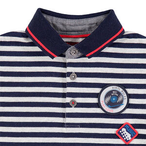 Polo manches longues en coton avec rayures contrastées et badges 