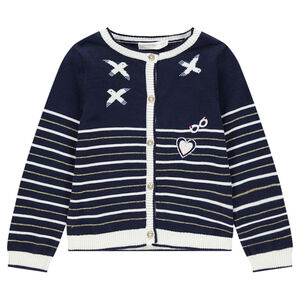 Gilet en tricot avec rayures et oiseaux en jacquard 