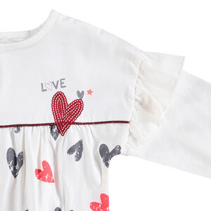 Tee-shirt manches longues volantées avec coeurs printés 