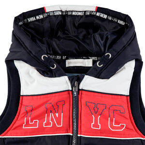 Doudoune sans manches à capuche et bandes contrastées 