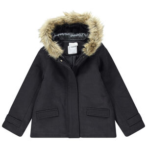 Junior - Manteau en drap de laine doublé sherpa avec fausse fourrure 