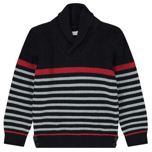 Pull en maille côtelée à rayures et col châle 