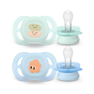 Lot de 2 sucettes silicone 0-2M Ultra Start décorées 