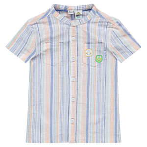 Chemise en coton à rayures all-over et badges Smiley 