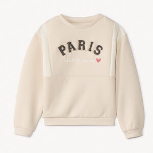 Sweat molleton uni avec broderie loop pailleté fille 