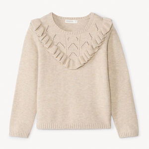 Pull à manches longues en tricot fantaisie avec volants et torsades fille 