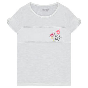 Junior - Tee-shirt manches courtes uni avec découpes et print fantaisie 