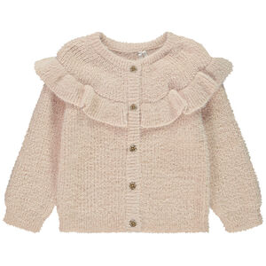 Gilet uni en tricot avec empiècement volanté pour bébé fille 