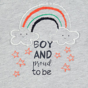 Ensemble tee-shirt manches longues avec arc-en-ciel brodé et pantalon vert 