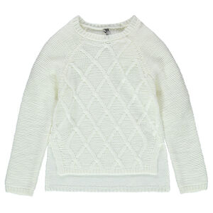 Pull en tricot avec jeu de mailles et coupe asymétrique 