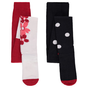 Lot de 2 collants épais avec pois et fleurs en jacquard 
