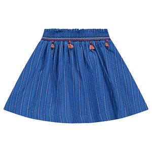 Jupe patineuse rayée avec pompons et broderies 