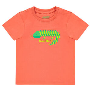 Tee-shirt manches courtes uni avec print fantaisie 