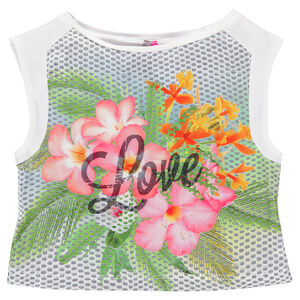 Top effet satiné print tropical  
