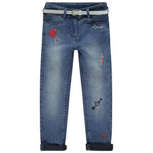 Jeans Skinny à broderies fantaisie et ceinture repositionnable 