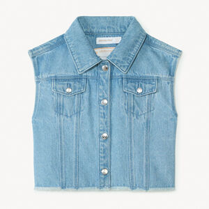Veste en jean sans manches à col chemise fille 