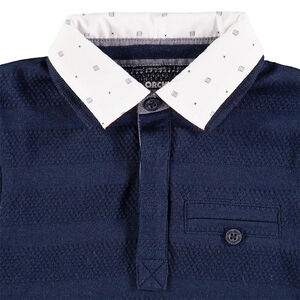 Polo manches longues avec jeux de mailles style rayures et double col 