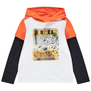 T-shirt manches longues à capuche print léopard 