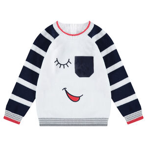 Pull en tricot avec détails brodés et poche plaquée 