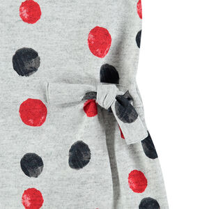 Robe manches courtes en molleton à pois rouges et noirs all-over 