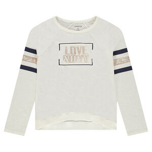 Junior - tee-shirt manches longues en jersey slub à bandes et texte printés 