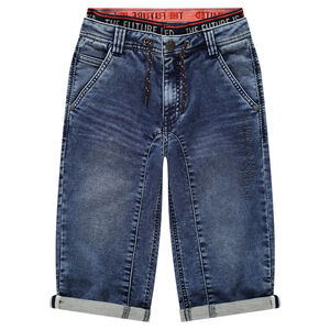 Junior - Bermuda en jeans effet used avec double taille élastiquée 