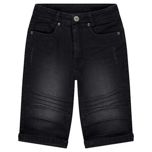 Junior - Bermuda en jeans effet used et crinkle  