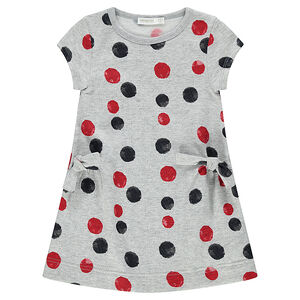 Robe manches courtes en molleton à pois rouges et noirs all-over 