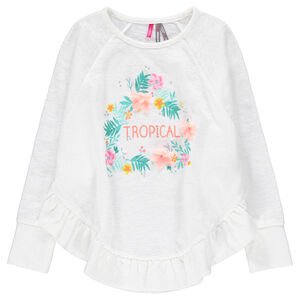 Tee-shirt manches longues en jersey avec imprimé floral et volant 