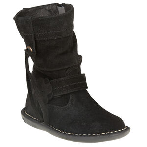 Bottes en cuir suédé avec lanière fantaisie à fleur  