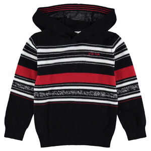Pull à capuche en tricot avec rayures contrastées 