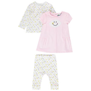 Ensemble avec t-shirt, legging et robe sans manches imprimés Smiley 