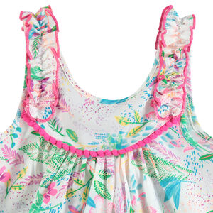 Tunique sans manches volantée avec ruchés et fleurs imprimées 