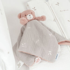 Doudou plat Jour & Nuit Lily l'ours rose/kaki 