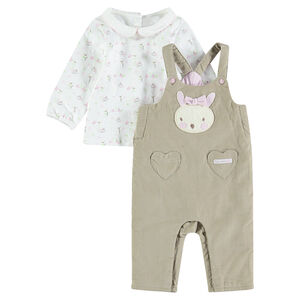 Ensemble salopette en velours côtelé avec tee-shirt imprimé lapins 