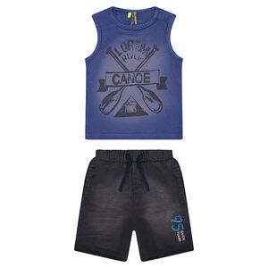 Ensemble débardeur printé  et bermuda en molleton léger 