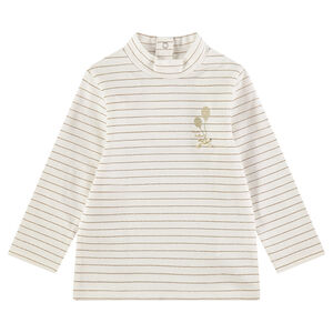 Sous-pull en jersey avec fines rayures dorées et noeud satiné 