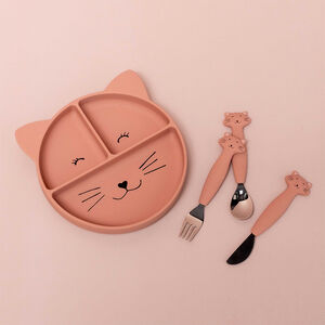Set de 3 couverts en silicone et acier inoxydable Mrs. Cat 