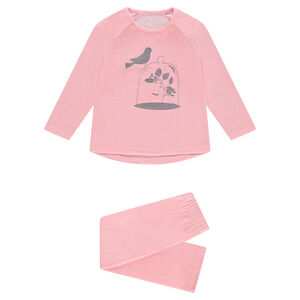 Pyjama en velours avec oiseau printé 