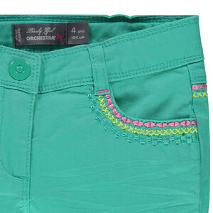 Corsaire en twill uni avec broderies 