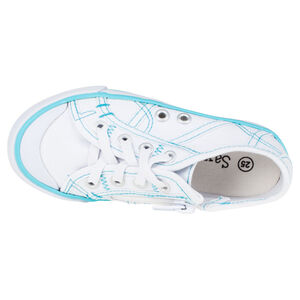 Baskets basses en toile coloris blanc et turquoise du 28 au 35 