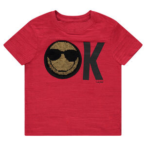 Tee-shirt manches courtes en jersey avec motif Smiley en sequins magiques 