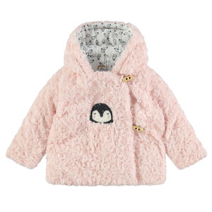 Veste à capuche en sherpa moutonnée avec pingouin brodé 